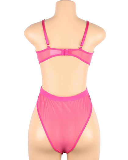 Pink Lace Hollow Out Teddy